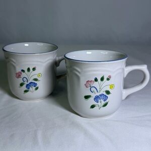 Vintage Hearthside Floral Expressions Stoneware Mexico Coffee Mug Set of 2 Cups